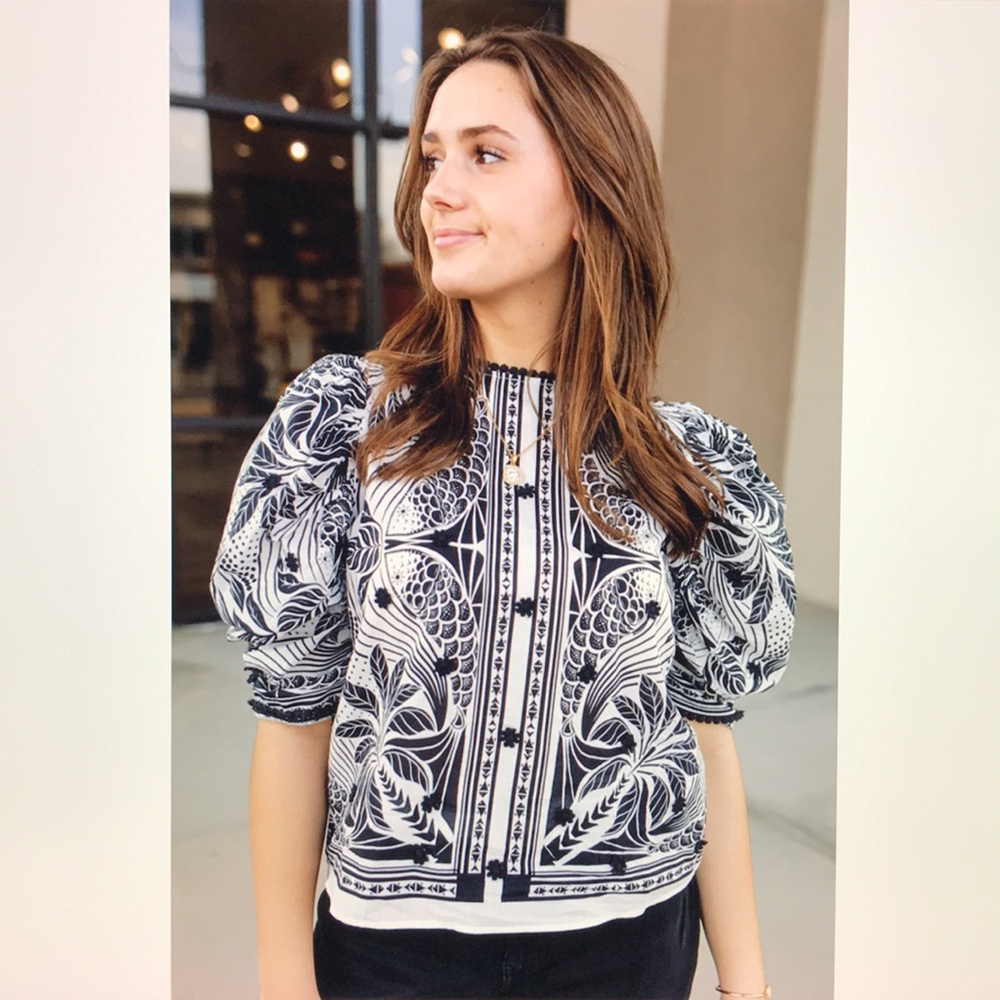 FARM Rio monochrome elegance scarf print blouse S - Picture 5 of 16